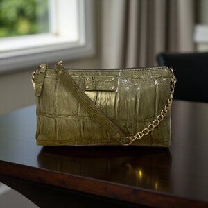 Kate Spade Wellesley Byrd Shoulder Bag – Green Croc Embossed, Gold Hardware, EUC